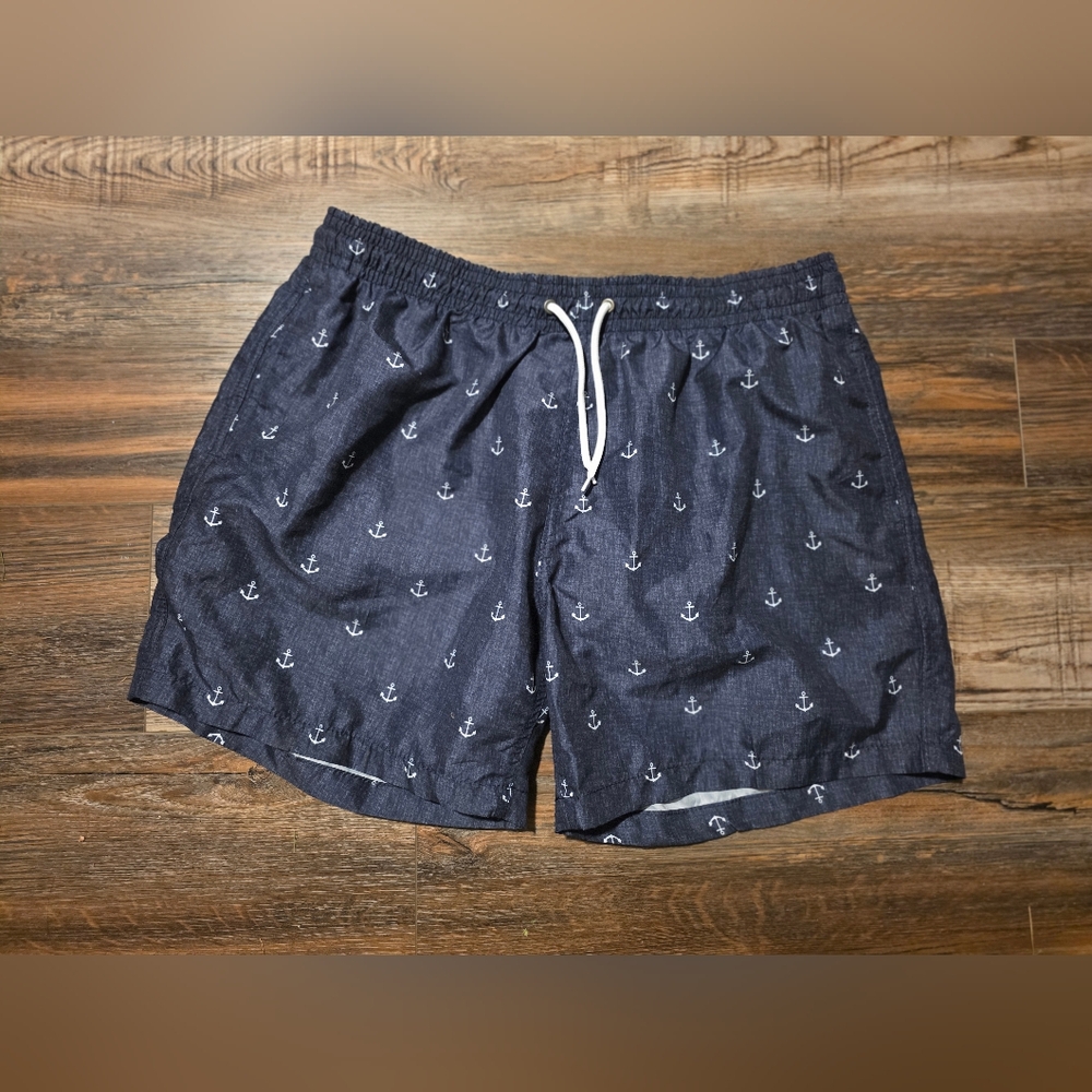 Trunks Navy Anchor Print Swim Shorts